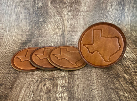 "TEXAS OUTLINE" - Leather Coaster Set (Set of 4)